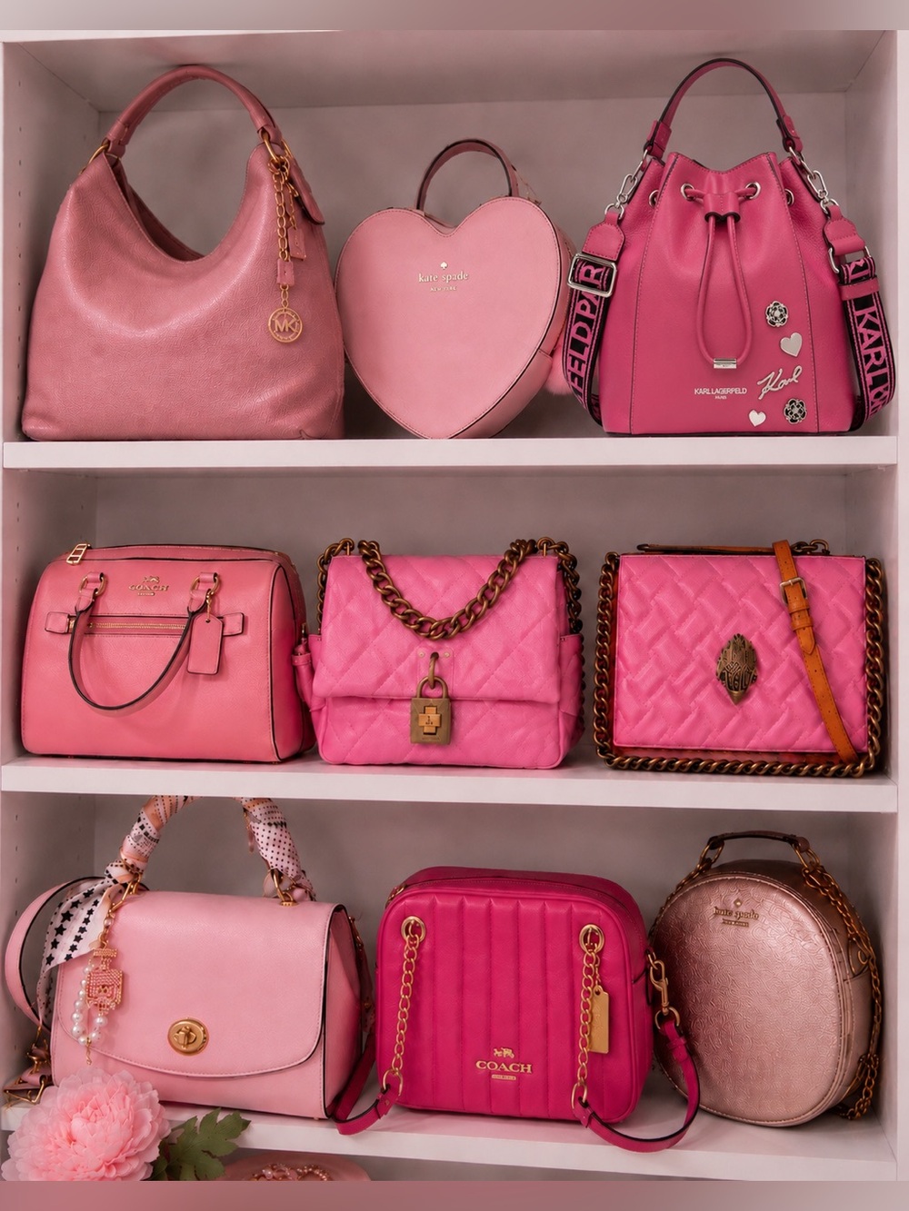 Pink Drawstring Bucket Crossbody Bag + KARL & CHOUPETTE DUO BAG CHARM - Picture 9 of 17